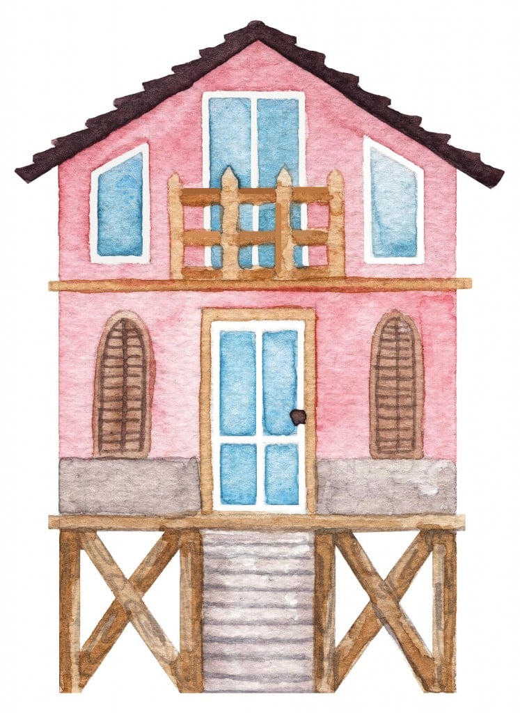 Watercolor Hand Drawn Spile Beach House