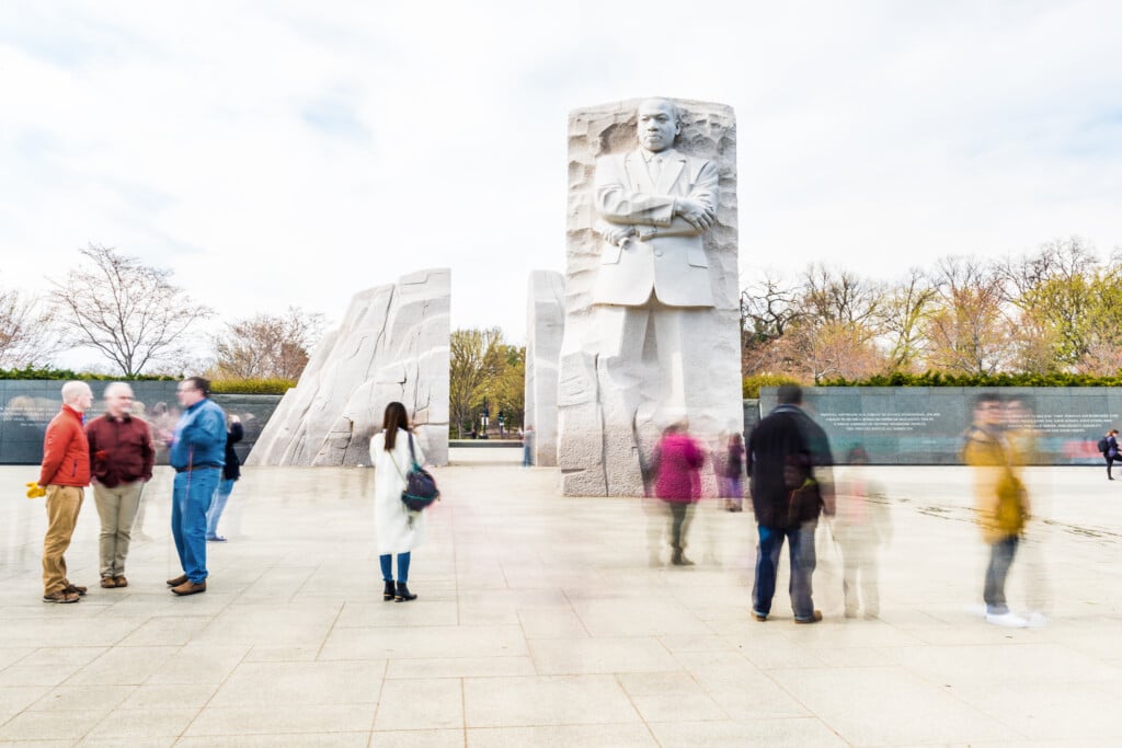 People Walking At Martin Luther King Jr Memorial During Cherry Blossom Festival