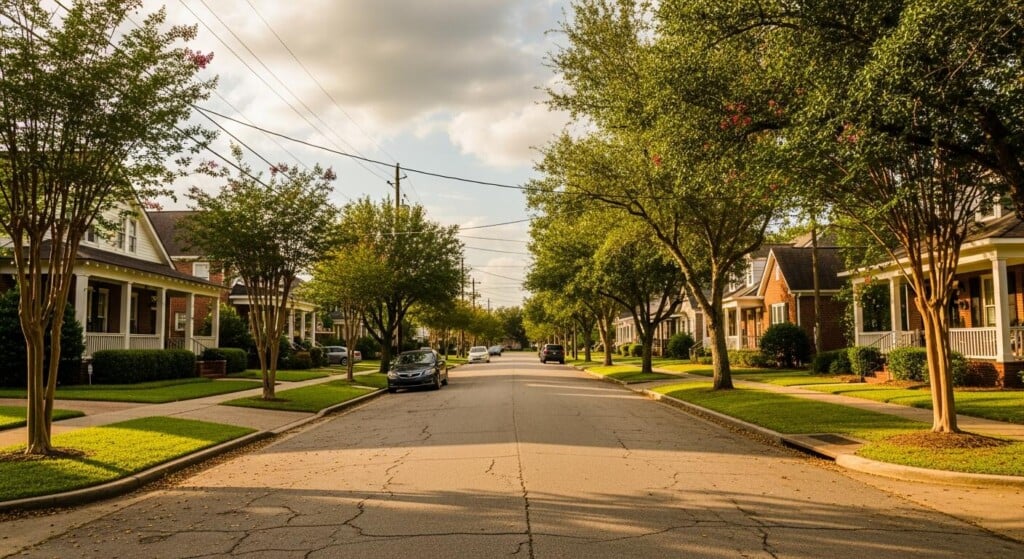 Lafayette's most affordable neighborhood showing street with houses on the side and cars parked on the street