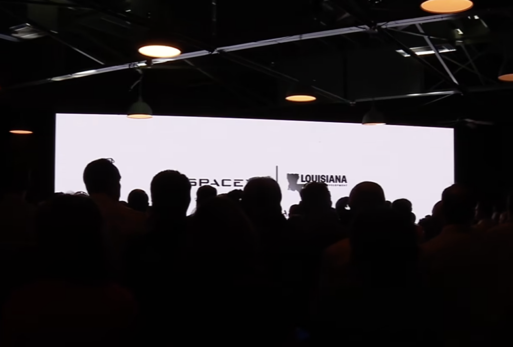 Screenshot of Fox 8 New Orleans live stream of SpaceX meeting /announcement