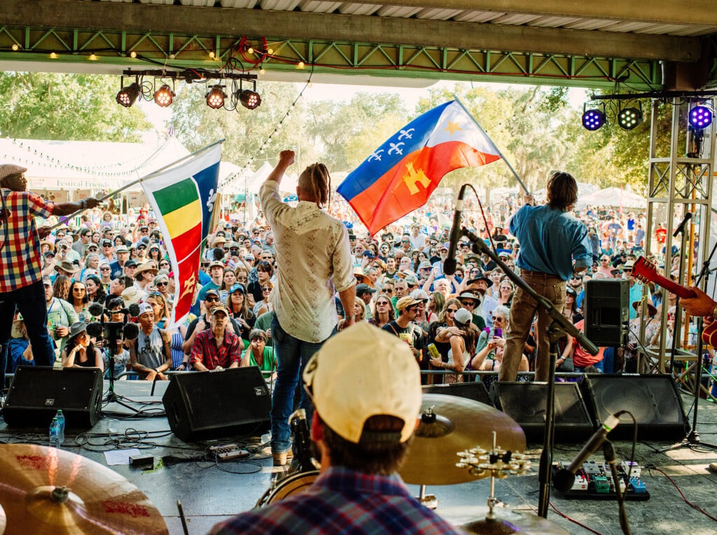 Festivals Acadiens et Créoles lineup: Photo of stage with performers and audience from 2024 festival