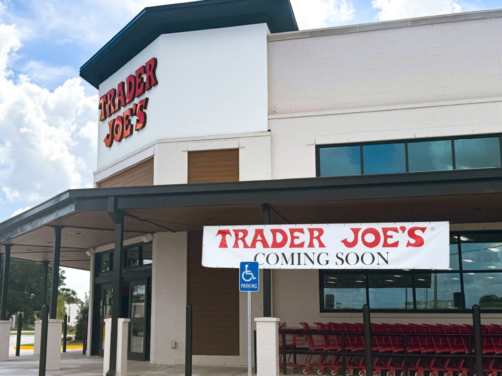 Trader Joe's in Lafayette side exterior with opening soon sign, from Acadiana Profile Magazine