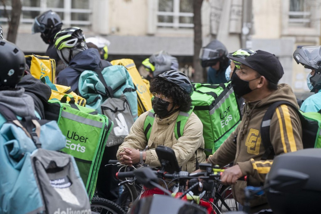 Spanish Food Delivery Workers March For Law On Their Status