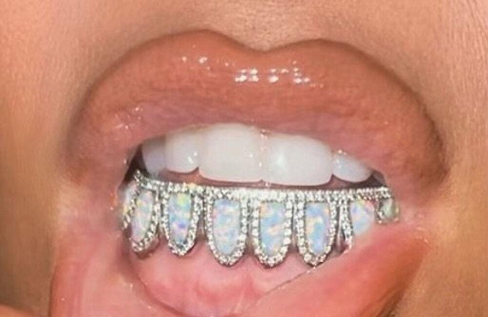 Kim Kardashian West Shows Off Dazzling Diamond And Opal Birthstone Grill