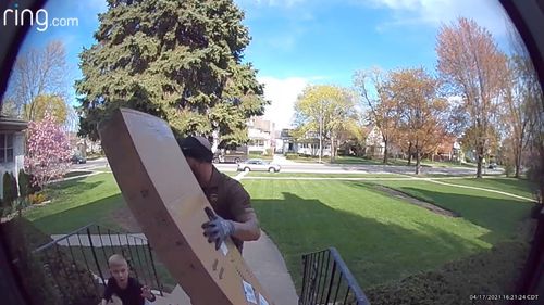 Ups Driver Sprints Across Busy Street To Rescue A Young Boy Pinned Under A Heavy Package