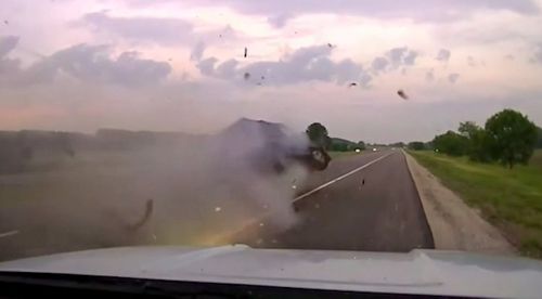 Caught On Camera: Jeep Swipes Isp Squad Car, Catches On Fire
