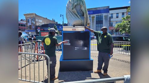 Nypd Investigating Vandalism Of The George Floyd Statue In Brooklyn As A Hate Crime