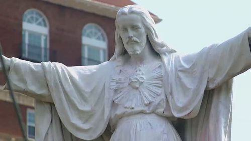 Vandals Douse Basilica St. Lawrence’s Sacred Heart Of Jesus Statue In Red Paint
