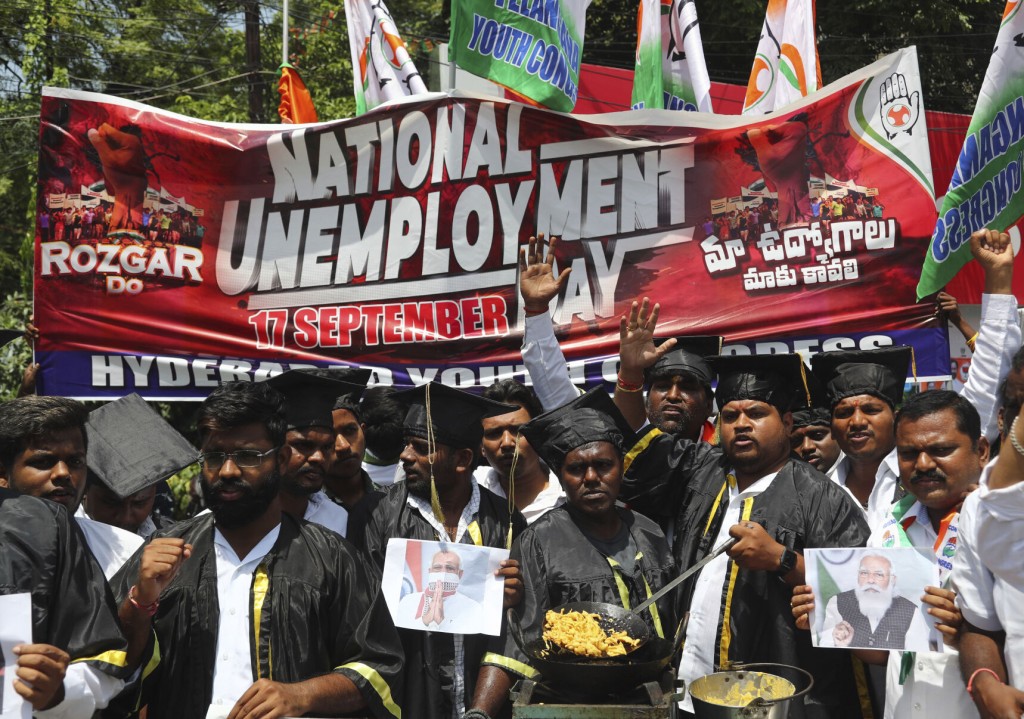 Indian Opposition Party Holds Street Protest Demanding Jobs