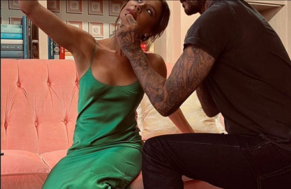 David Beckham Applies Wife Victoria’s Lipstick For Photoshoot