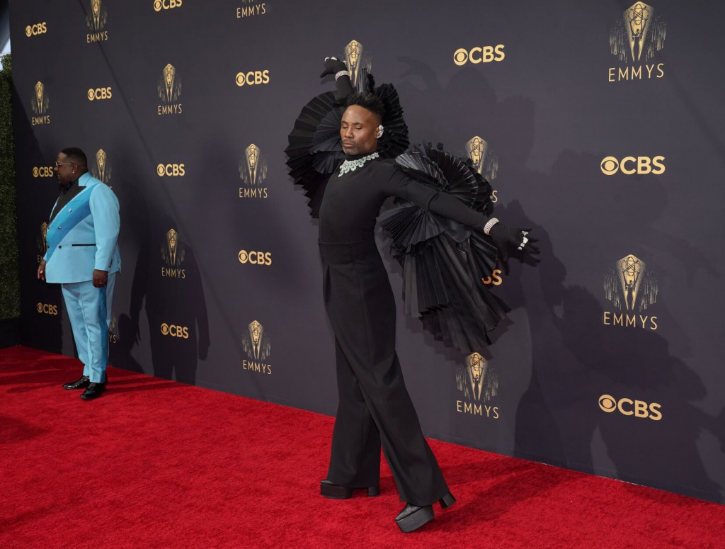 Mj Rodriguez Wore Teal, Billy Porter Winged Black At Emmys