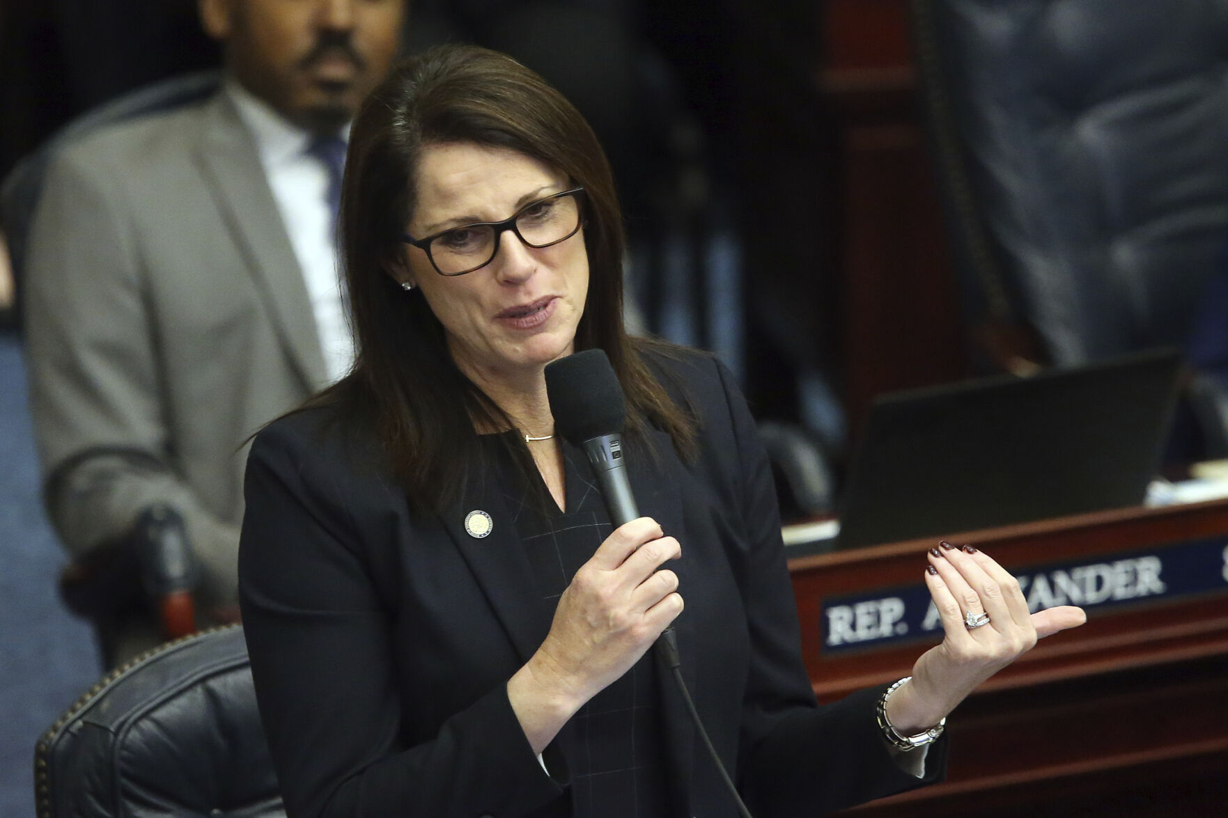 <p>Rep. Tina Polsky, D-Boca Raton, debates during a session Tuesday March 10, 2020, in Tallahassee, Fla. Florida's top health official was asked to leave a meeting after refusing to wear a mask at the office of the state senator who told him she had a serious medical condition, officials have confirmed. Florida Senate leader Wilton Simpson, a Republican, sent a memo to senators Saturday, Oct. 23, 2021 regarding the incident at the office of Democratic state Sen. Tina Polsky, asking visitors at the building to be respectful with social interactions. Polsky, who represents parts of Broward and Palm Beach counties, had not yet made public her breast cancer diagnosis. (AP Photo/Steve Cannon)</p>
