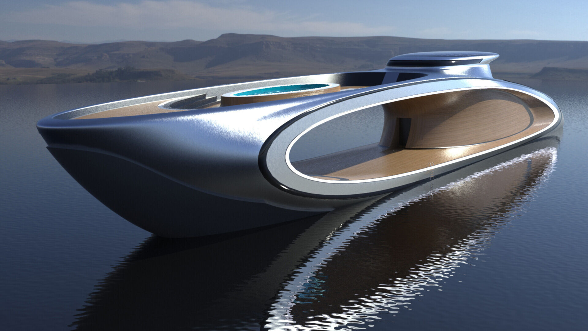 <p>The unconventional superyacht design has a giant space in the middle, resulting in a rather striking silhouette.</p>