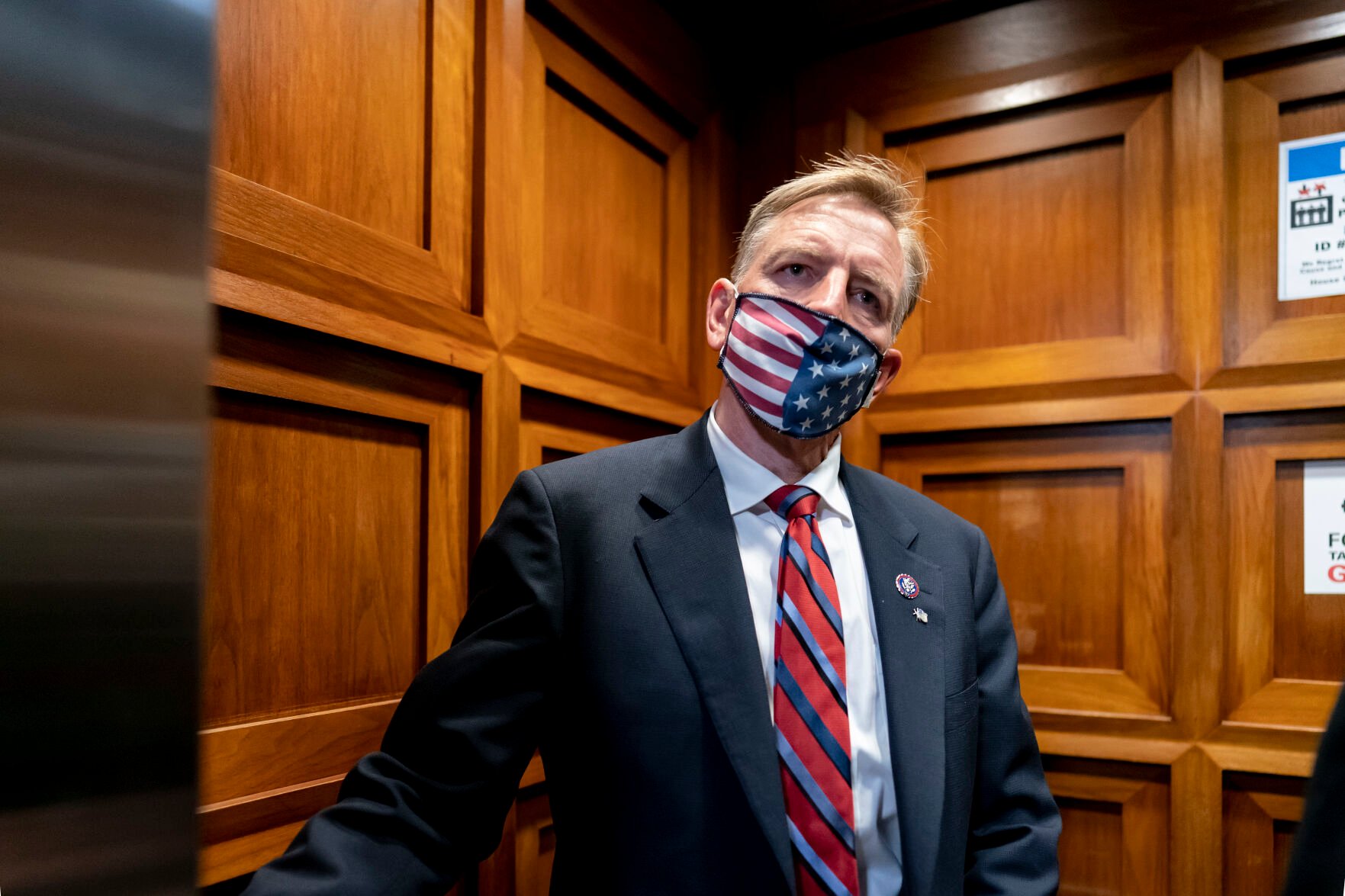 <p>Republican Rep. Paul Gosar of Arizona, takes an elevator as the House of Representatives prepares to vote on a resolution to formally rebuke him.</p>