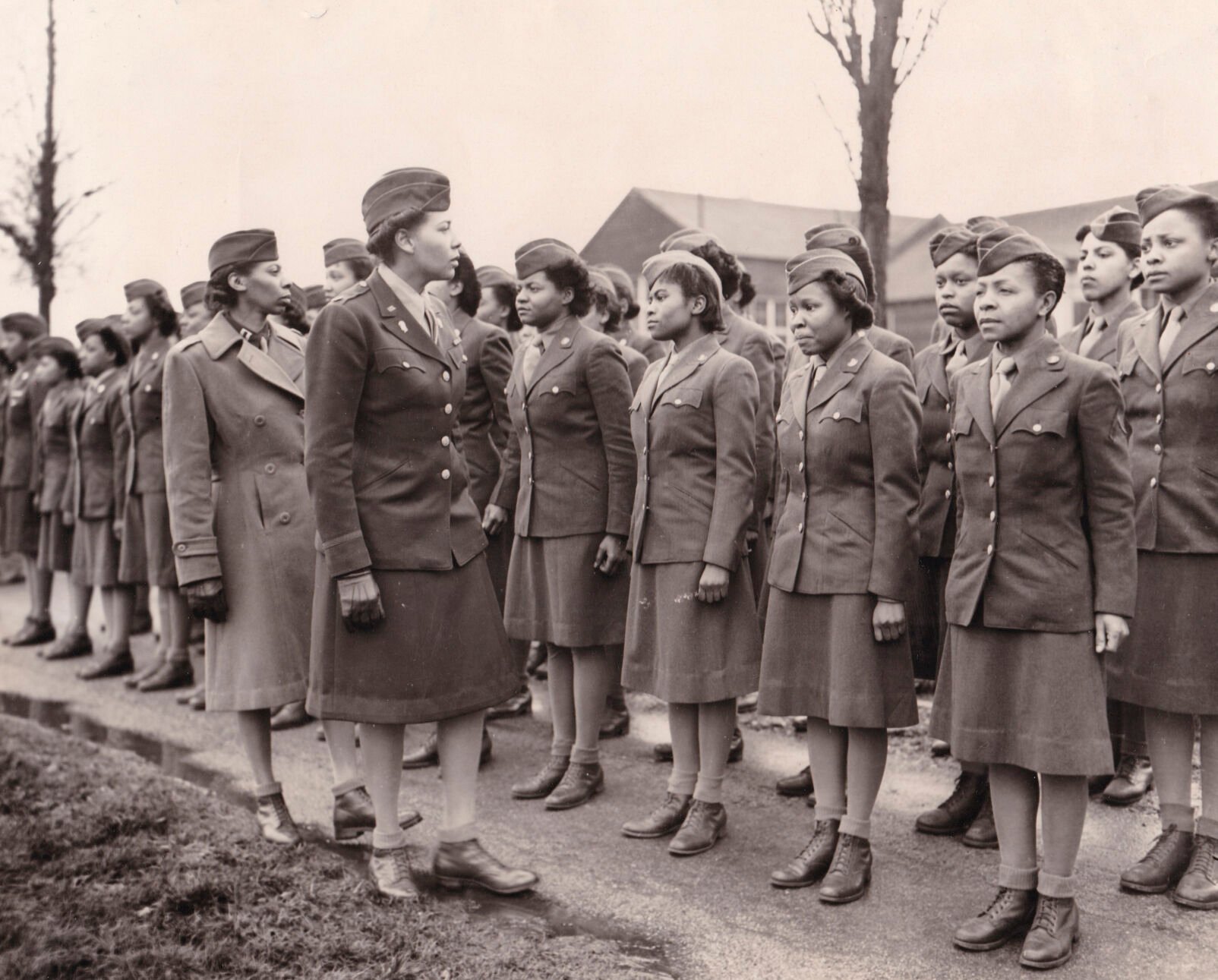 <p>In this photo provided by the U.S. Army Women's Museum, members of the 6888th battalion stand in formation in Birmingham, England, in 1945. The Women's Army Corps battalion made history as the only all-female Black unit to serve in Europe during World War II.</p>