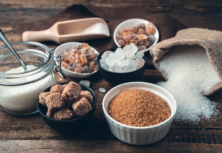 <p>Sugar, sugar, everywhere. <a class="source" href="https://www.gettyimages.com/detail/photo/many-different-types-of-sugar-on-a-wooden-royalty-free-image/1299489310?adppopup=true">Avtor/iStock via Getty Images Plus</a></p>