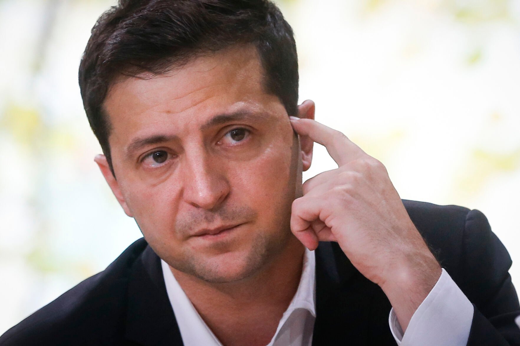 <p>FILE - Ukrainian President Volodymyr Zelenskyy attends a talk with journalists in Kyiv, Ukraine on Oct. 10, 2019. </p>