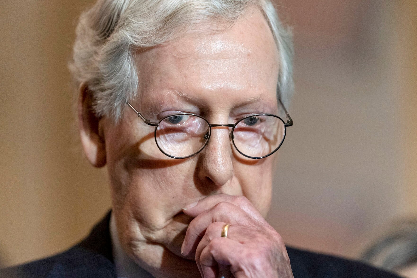 <p>Senate Minority Leader Mitch McConnell of Ky., pauses as he attends a news conference with Senate Republicans, Tuesday, March 1, 2022, at the Capitol in Washington. </p>