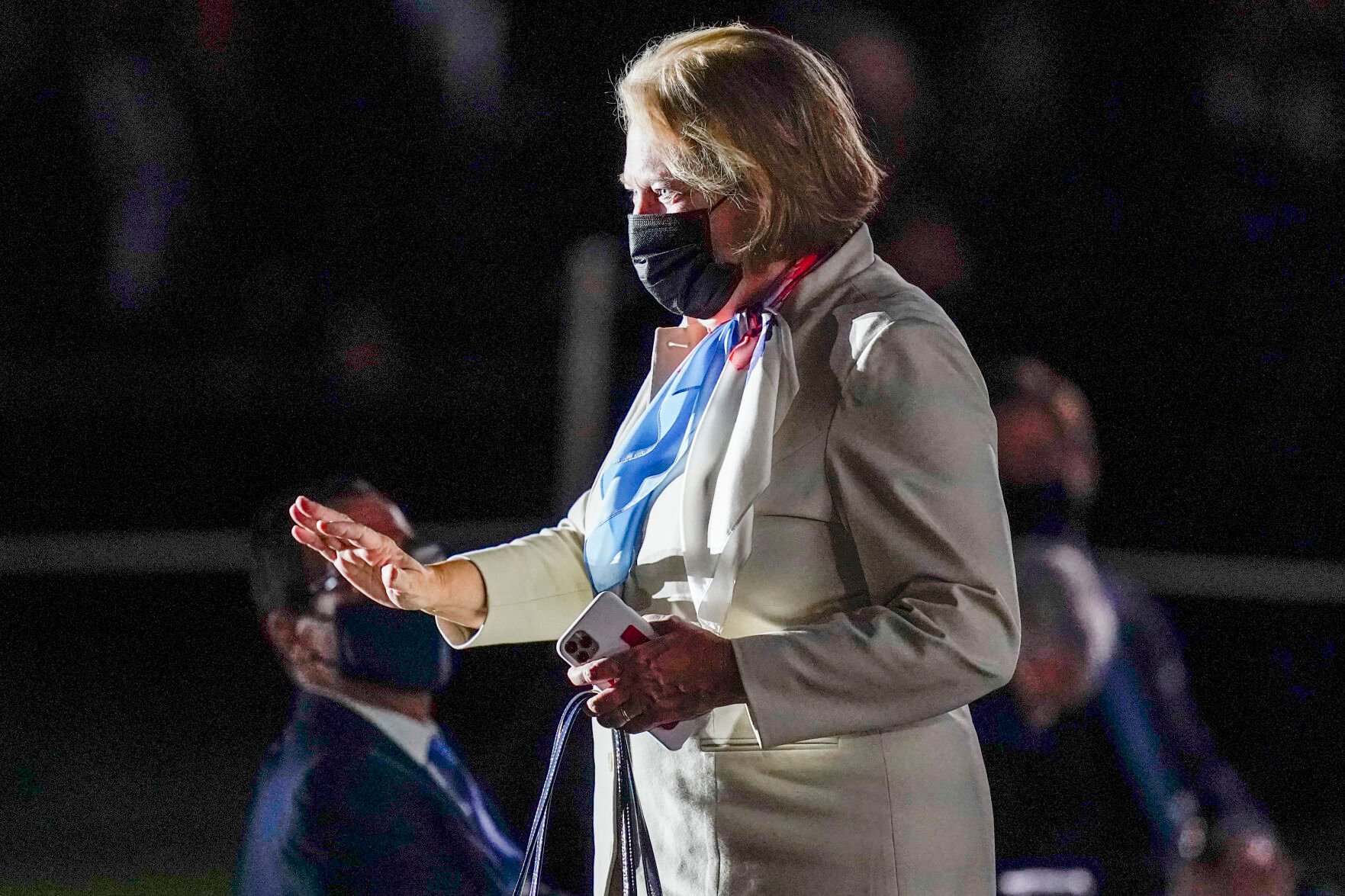 <p>FILE - Virginia Thomas, wife of Supreme Court Justice Clarence Thomas, arrives to watch Amy Coney Barrett take the Constitutional Oath on the South Lawn of the White House in Washington, Oct. 26, 2020. </p>