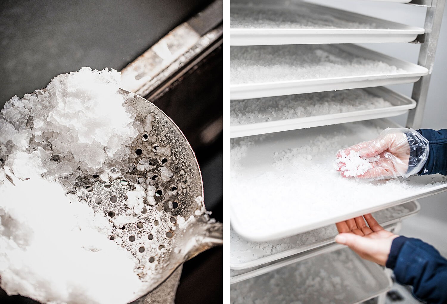 <p><span>After the Duxbury Bay water is triple-filtered, it’s slowly heated to form a rich, condensed brine in which sea salt flakes form naturally.</span></p>
