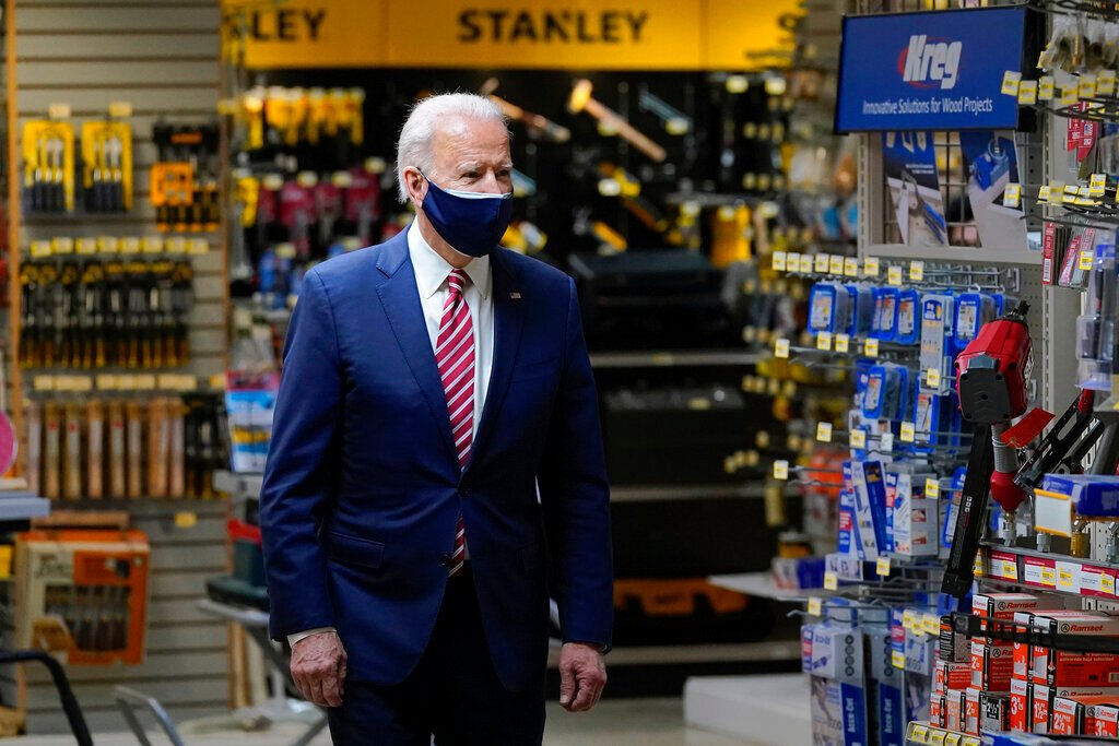 <p>President Joe Biden visits W.S. Jenks & Son hardware store, a small business that received a Paycheck Protection Program loan, Tuesday, March 9, 2021, in Washington. </p>