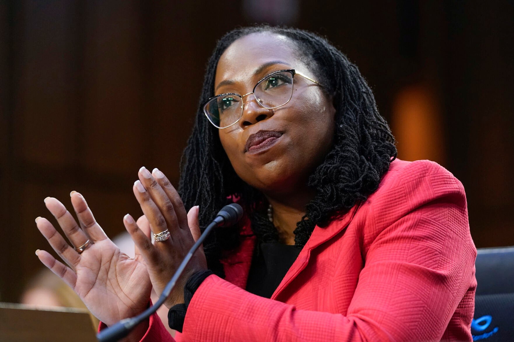 <p>Supreme Court nominee Ketanji Brown Jackson answers a question by Sen. Ted Cruz, R-Texas, as she testifies during her Senate Judiciary Committee confirmation hearing on Capitol Hill in Washington, March 22, 2022. </p>