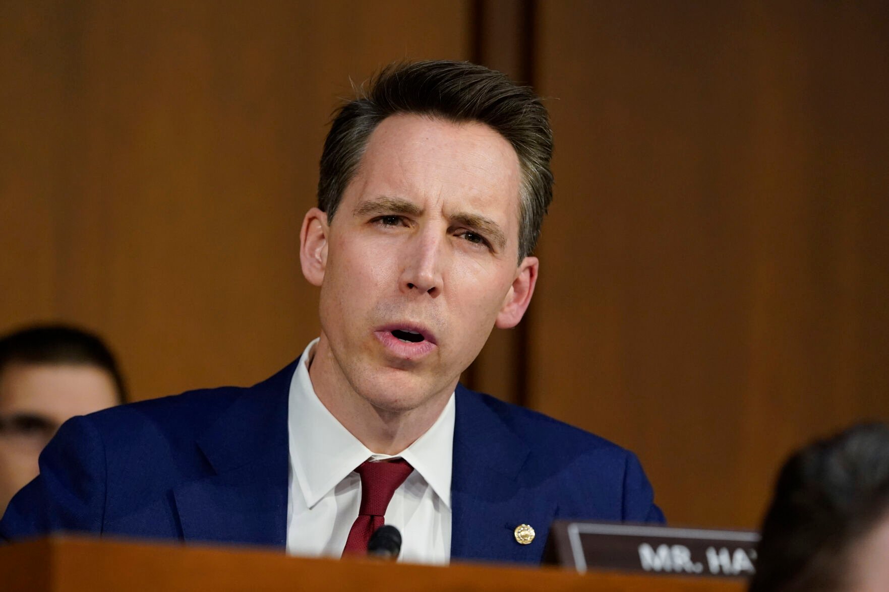 <p>Sen. Josh Hawley, R-Mo., questions Supreme Court nominee Ketanji Brown Jackson during her Senate Judiciary Committee confirmation hearing on Capitol Hill in Washington, Tuesday, March 22, 2022. </p>