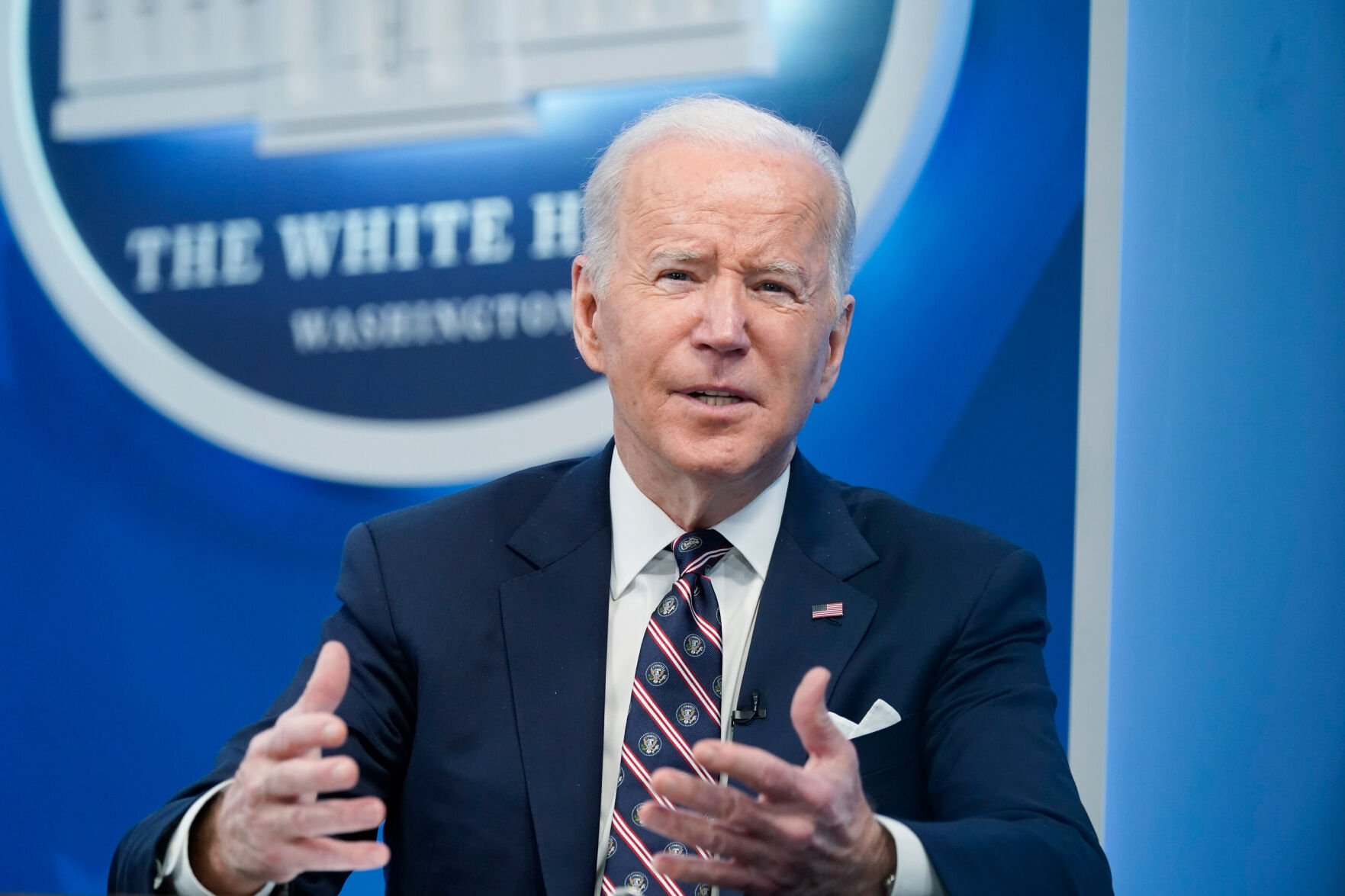 <p>President Joe Biden speaks in the South Court Auditorium in the Eisenhower Executive Office Building on the White House complex on Tuesday, February 22 in Washington.</p>