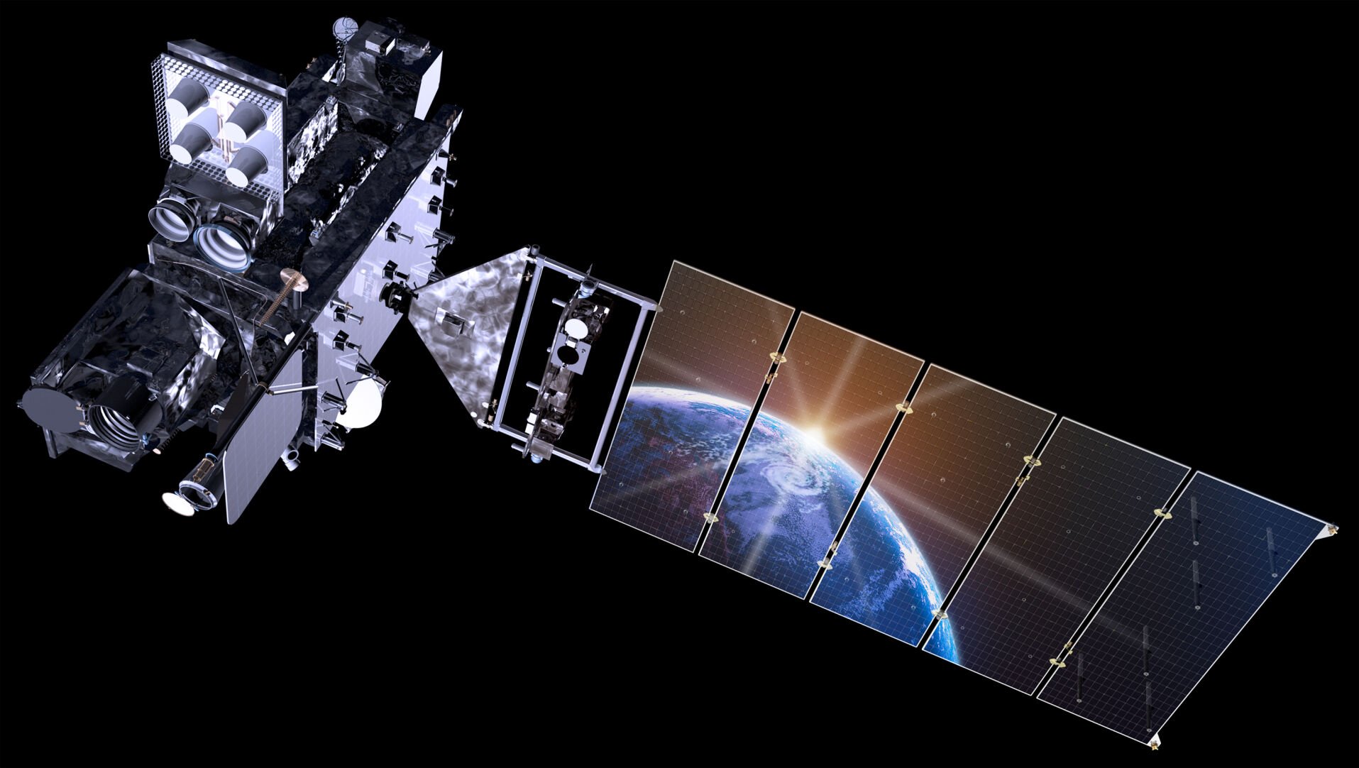 <p>This is an artist's rendering of geostationary weather satellites that monitor Earth.</p>