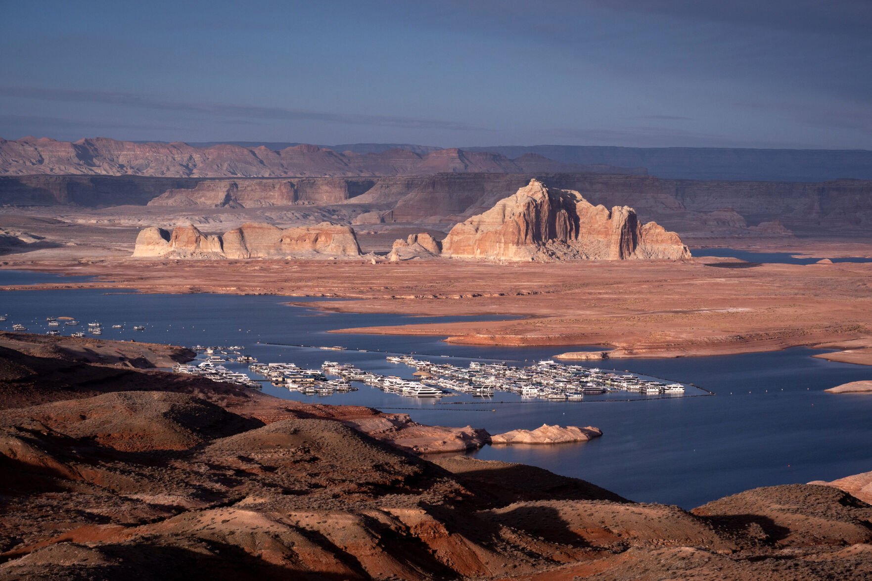 <p>Lake Powell's Wahweap Bay and Marina are shown Feb. 1, when the reservoir was at 26% of capacity.</p>