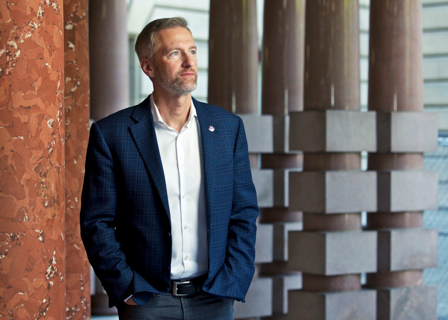 <p>FILE - Portland Mayor Ted Wheeler poses for a photo, Aug. 5, 2019, in Portland, Ore. </p>