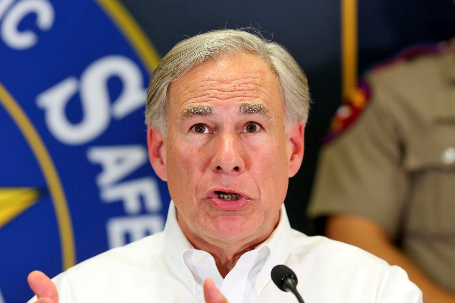 <p>Texas Governor Greg Abbott answers questions during a press conference at the Texas Department of Public Safety Weslaco Regional Office on Wednesday, April 6, 2022, in Weslaco, Texas. Abbott says the state will provide migrants arriving at the U.S.-Mexico border bus charters to Washington, D.C. </p>