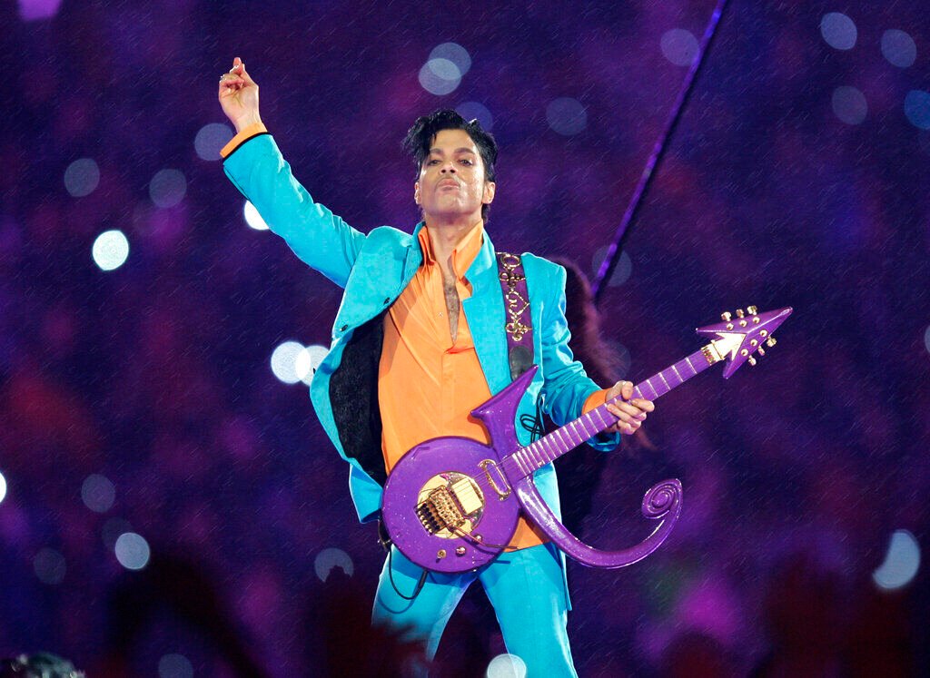 <p>FILE - In this Feb. 4, 2007 file photo, Prince performs during the halftime show at the Super Bowl XLI football game at Dolphin Stadium in Miami.</p>