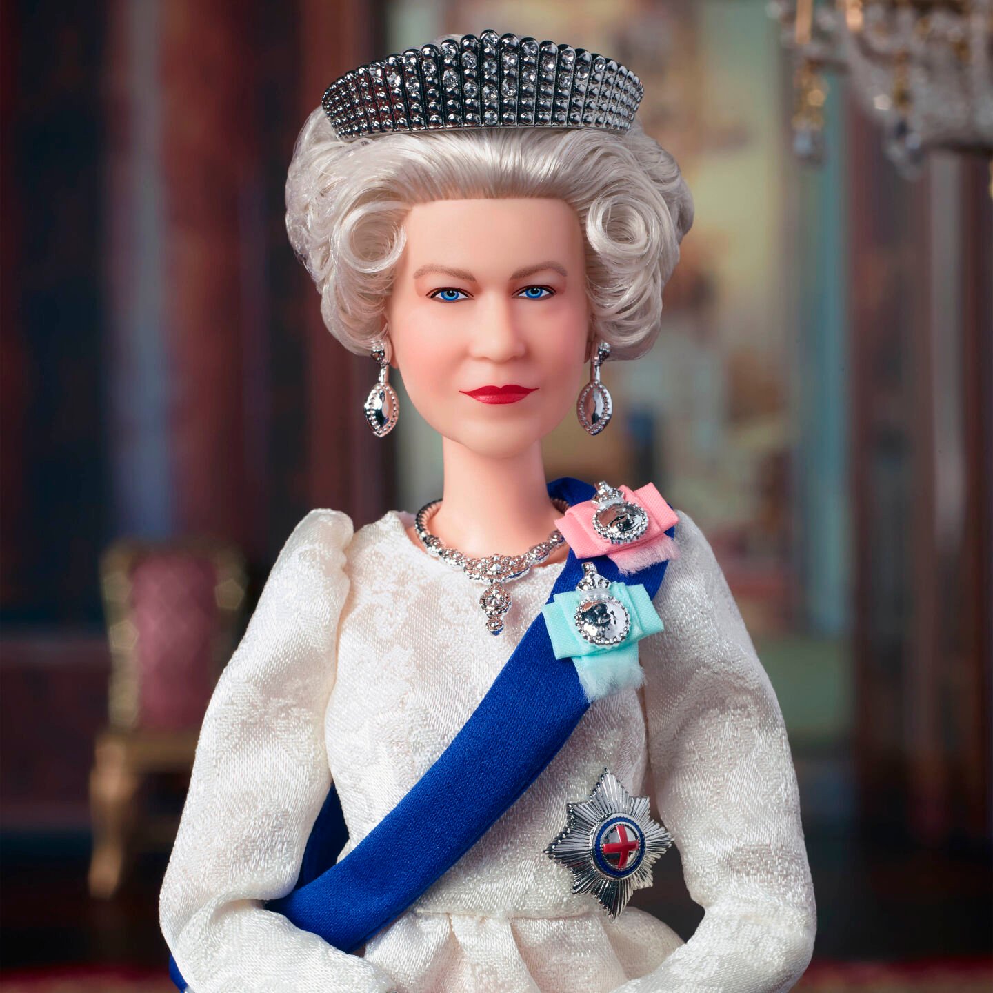 <p>This undated photo provided by Mattel shows a close-up of Mattel's new Queen Elizabeth II Barbie doll. </p>
