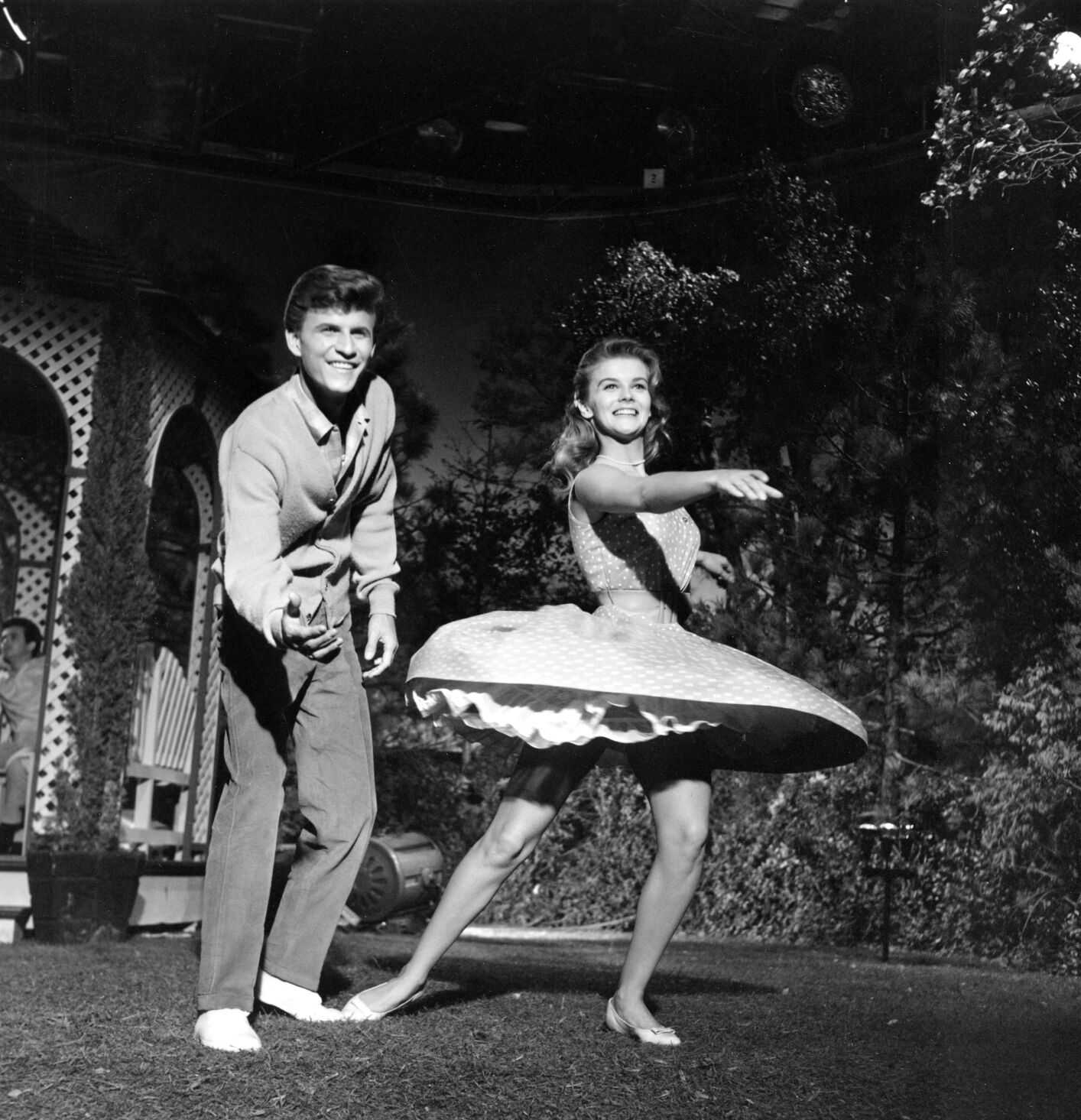 <p>FILE - Ann-Margret, right, and Bobby Rydell dance during a scene from "Bye Bye Birdie" on the movie set in Los Angeles on Sept. 14, 1962.</p>