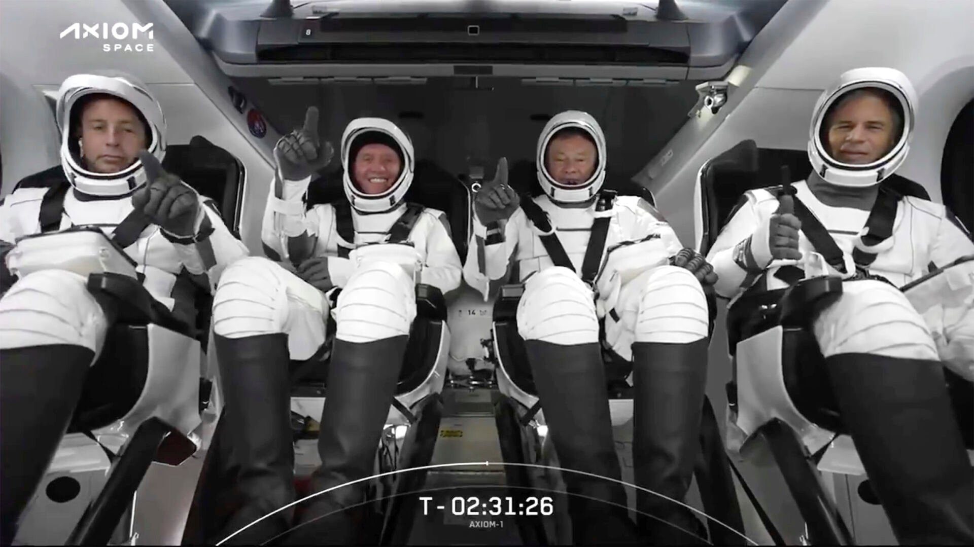 <p>The SpaceX crew is shown seated in the Dragon spacecraft on Friday in Cape Canaveral, Fla.</p>