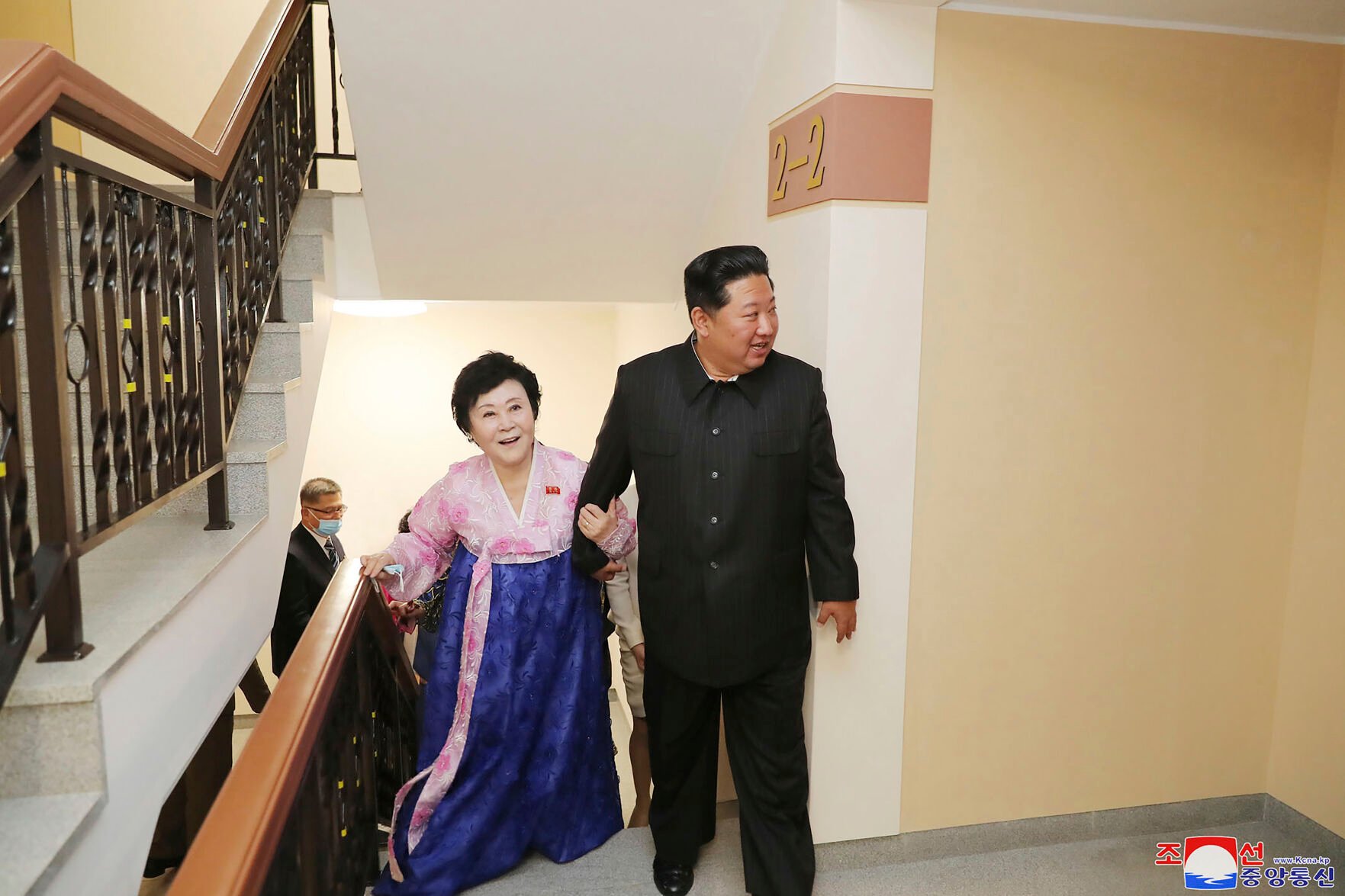 <p>In this photo provided by the North Korean government, Kim Jong Un visits the new house of Korean Central Broadcasting announcer Ri Chun Hi, second right, after attending an inauguration ceremony of Pothong riverside terraced residential district in Pyongyang, North Korea Wednesday, April 13, 2022. Independent journalists were not given access to cover the event depicted in this image distributed by the North Korean government. The content of this image is as provided and cannot be independently verified. Korean language watermark on image as provided by source reads: "KCNA" which is the abbreviation for Korean Central News Agency. (Korean Central News Agency/Korea News Service via AP)</p>