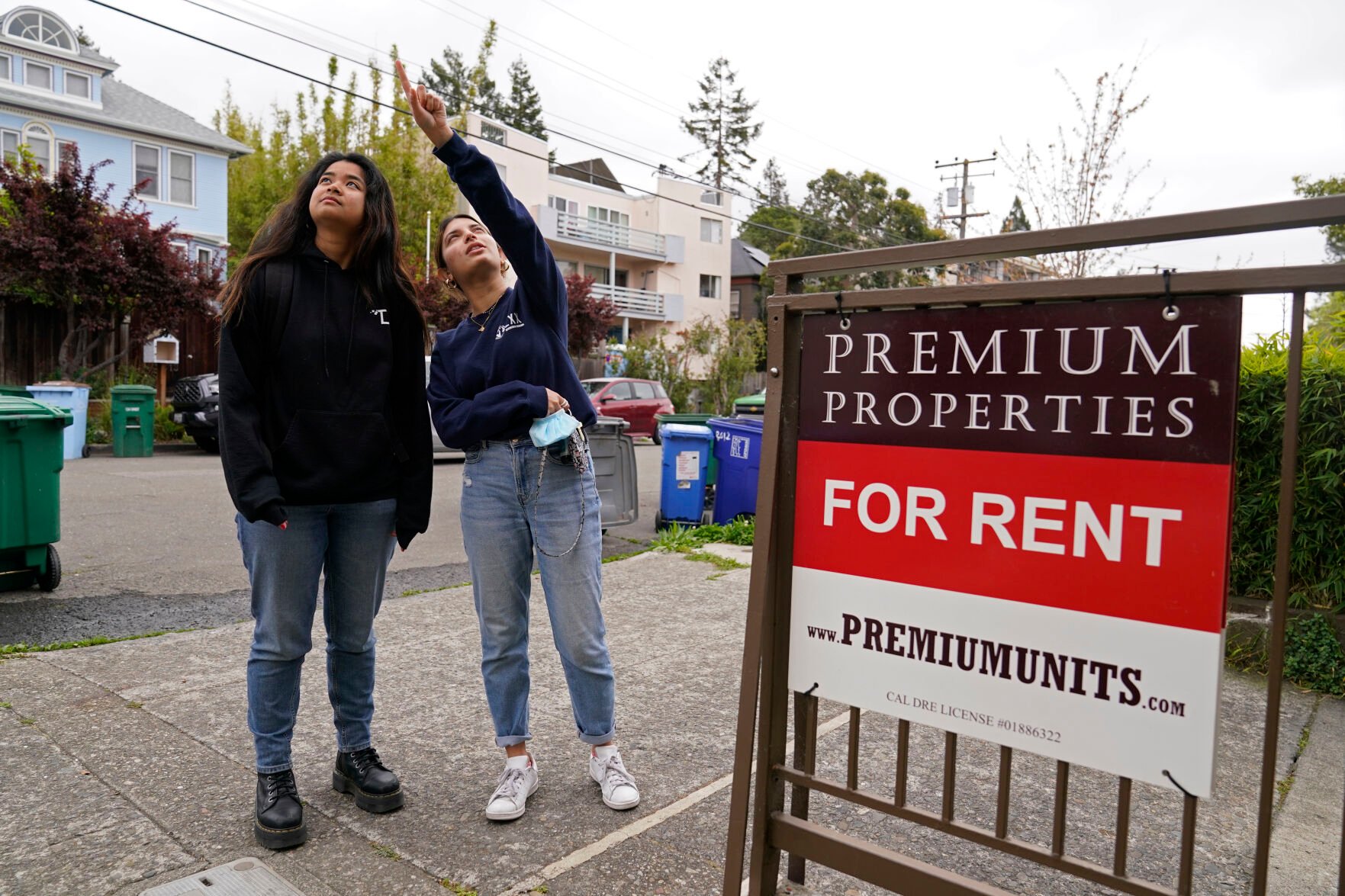 <p>University of California, Berkeley freshmen Sanaa Sodhi, right, and Cheryl Tugade look for apartments in Berkeley, Calif., Tuesday, March 29, 2022. Millions of college students in the U.S. are trying to find an affordable place to live as rents surge nationally, affecting seniors, young families and students alike. </p>