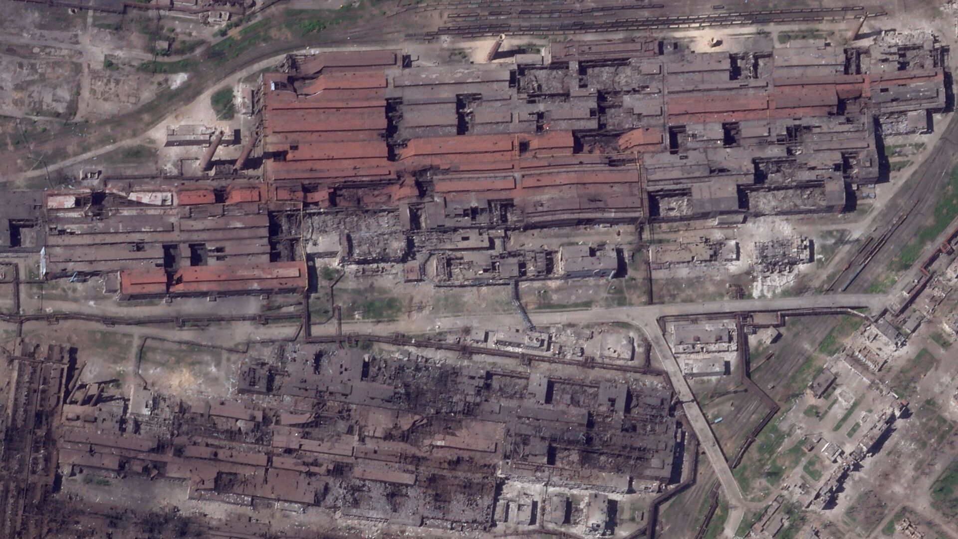 <p>This satellite image taken by Planet Labs PBC shows damage at the Azovstal steelworks in Mariupol, Ukraine, Friday, May 6, 2022. (Planet Labs PBC via AP)</p>