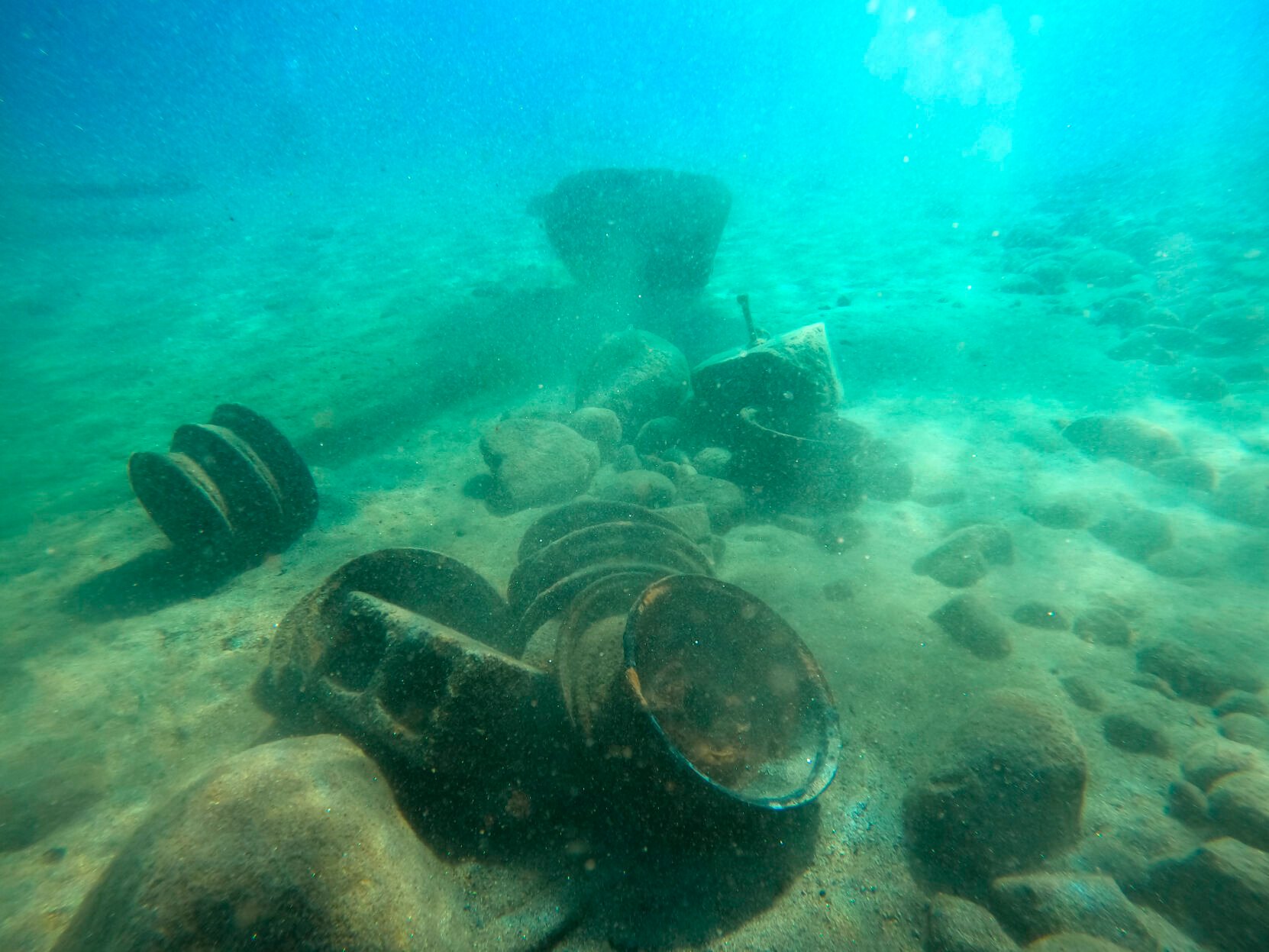 <p>This photo provided by Clean Up The Lake shows an example of GPS located heavy lift trash items in the fall of 2021, in Lake Tahoe, Nev. </p>