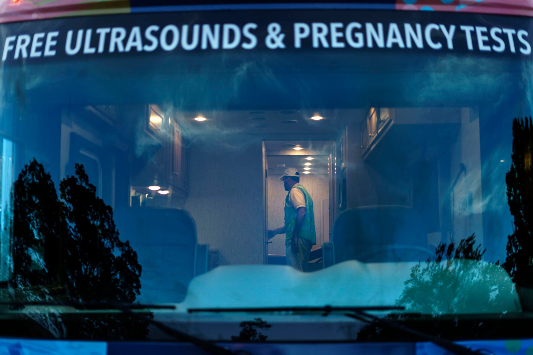 <p>Mark Baumgartner, founder of the anti-abortion group, A Moment of Hope, arrives in an RV outfitted with any ultrasound machine outside the Planned Parenthood clinic on a day when patients will be showing up for abortion appointments, Friday, May 27, 2022, in Columbia, S.C. </p>