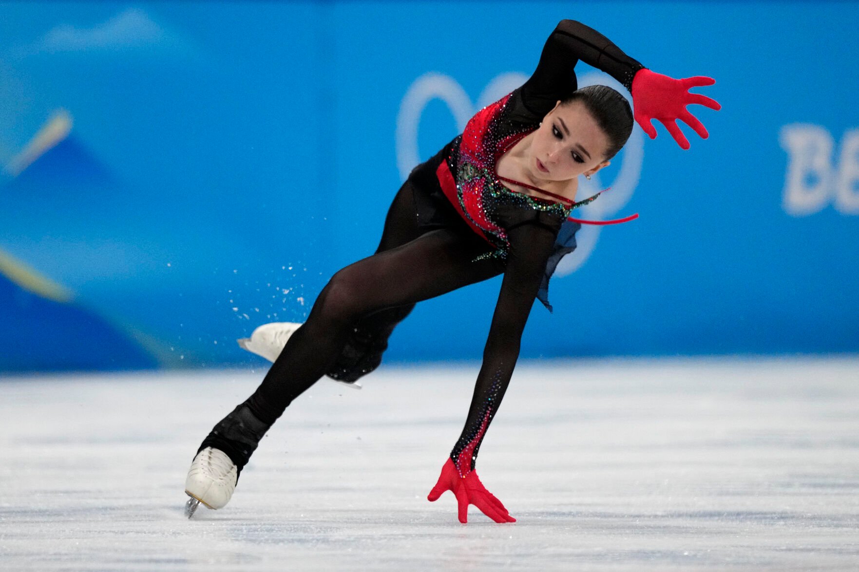 <p>FILE - Kamila Valieva, of the Russian Olympic Committee, falls in the women's free skate program during the figure skating competition at the 2022 Winter Olympics, Thursday, Feb. 17, 2022, in Beijing. No 15-year-old figure skaters will be allowed to compete at the 2026 Olympics following the controversy surrounding Russian competitor Kamila Valieva at this year's Beijing Games. A new age limit for figure skaters at senior international events was passed Tuesday, June 7, 2022 by the International Skating Union in a 110-16 vote that will raise the minimum age to 17 before the next Winter Olympics in Milan-Cortina d’Ampezzo, Italy. (AP Photo/Bernat Armangue, File)</p>