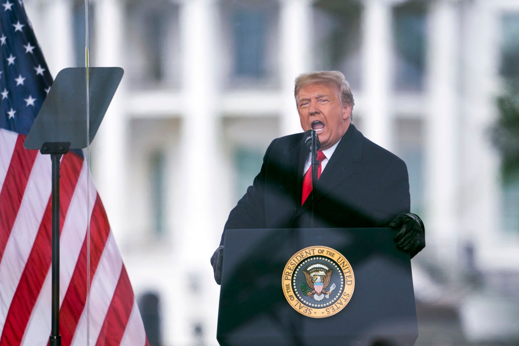 <p>FILE - President Donald Trump speaks during a rally protesting the electoral college certification of Joe Biden as President in Washington on Jan. 6, 2021. </p>