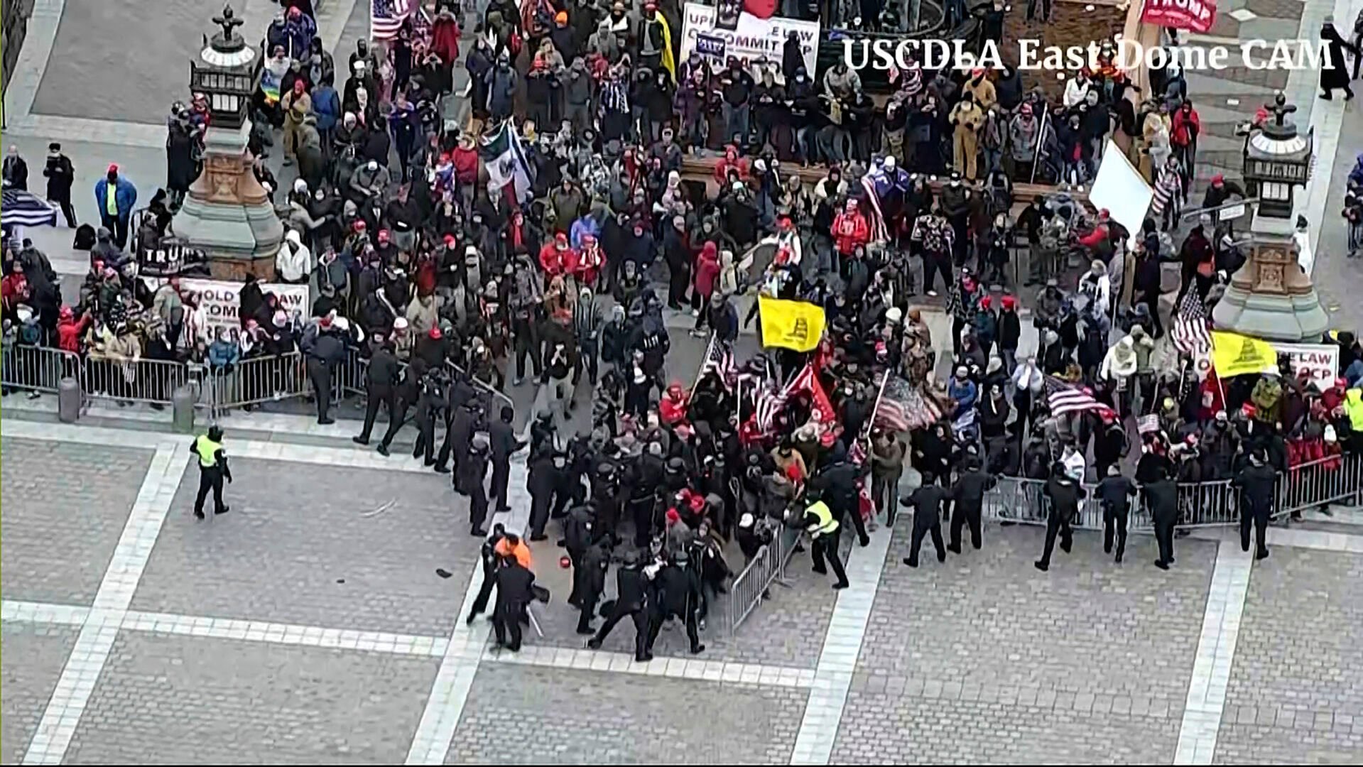 <p>This image from video from a police worn body camera from the Jan. 6 riot at the U.S. Capitol, was played as a committee exhibit as the House select committee investigating the the Jan. 6 attack on the U.S. Capitol, held a hearing Thursday, June 9, 2022, on Capitol Hill in Washington. </p>