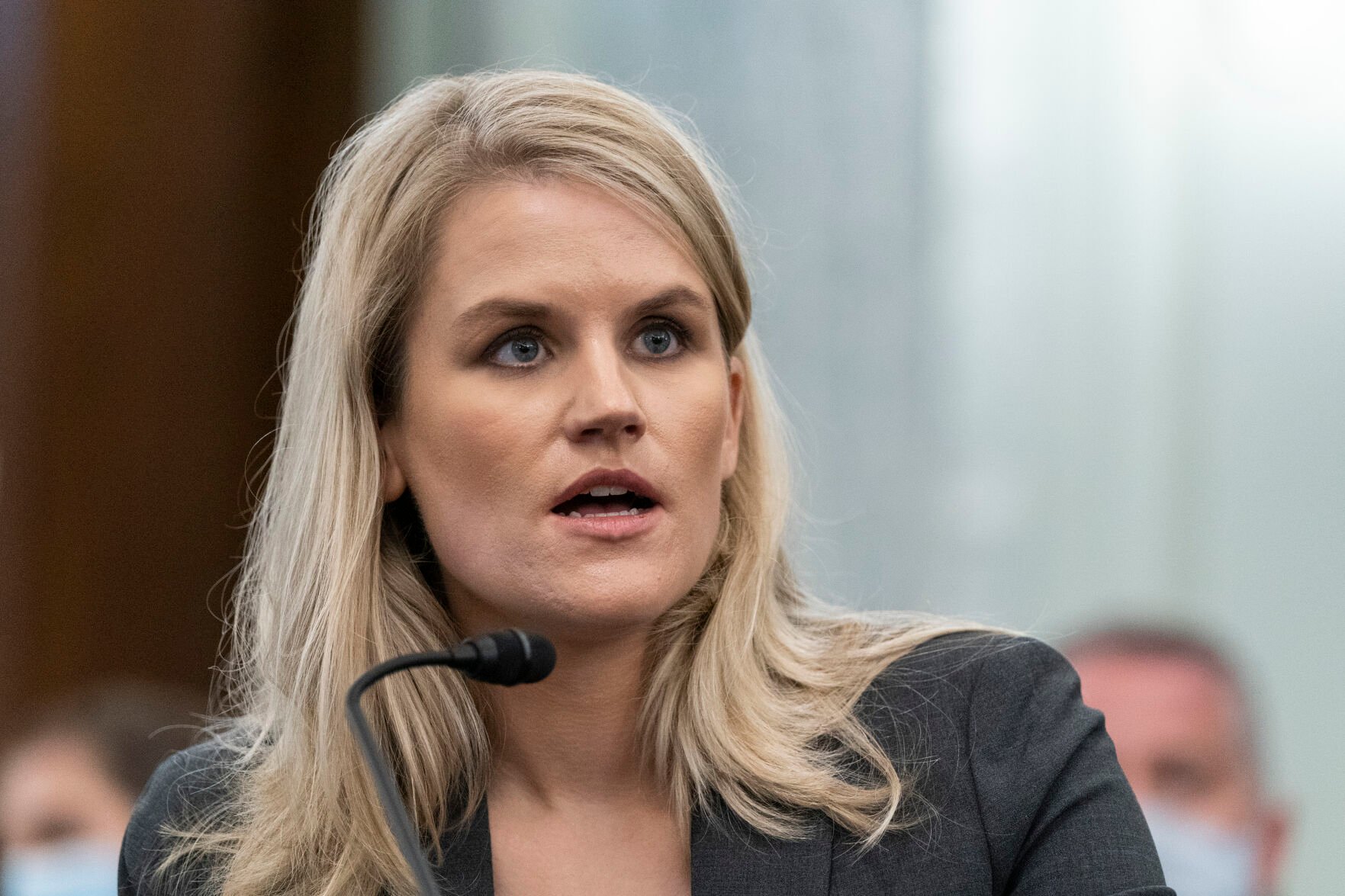 <p>Frances Haugen testified before Congress about how Meta, then called Facebook, put profits ahead of the public interest. Earlier she had leaked internal company documents to show that Meta was aware of the harm it was causing. (AP Photo/Alex Brandon, File)</p>