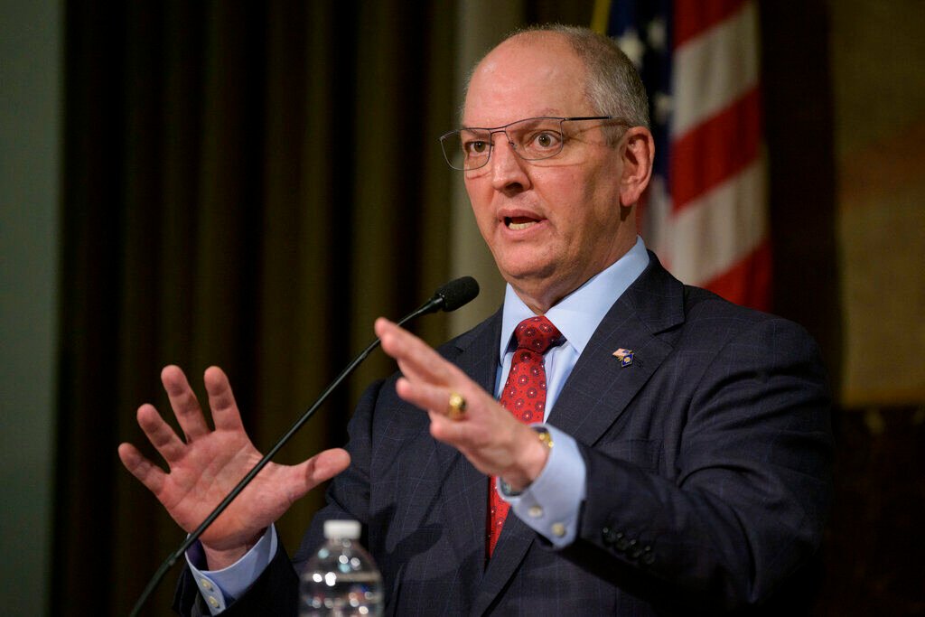 <p>FILE - Louisiana Gov. John Bel Edwards speaks during a news conference in Baton Rouge, La., on Feb. 1, 2022. </p>