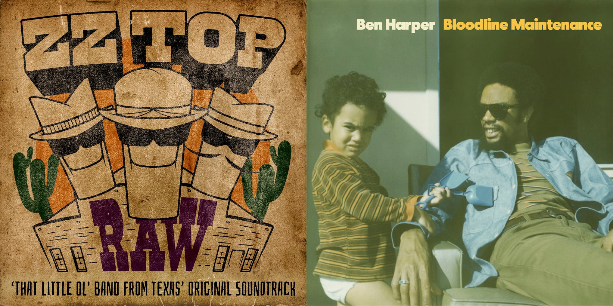 <p>This combination of images shows album art for ZZ Top's new, 11-track live album, “Raw,” left, and Ben Harper's 11-track album “Bloodline Maintenance." (Shelter Records/BMG via AP, left, and Chrysalis Records via AP)</p>