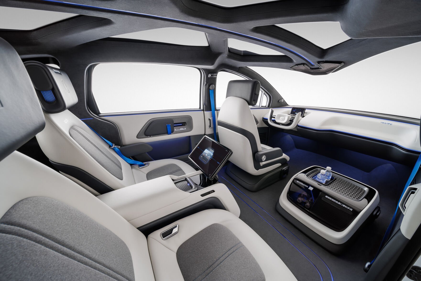 <p>An interior shot of Baidu's new robotaxi. The steering wheel is detachable, and will be removed once the company receives approval from authorities, according to a company executive.</p>