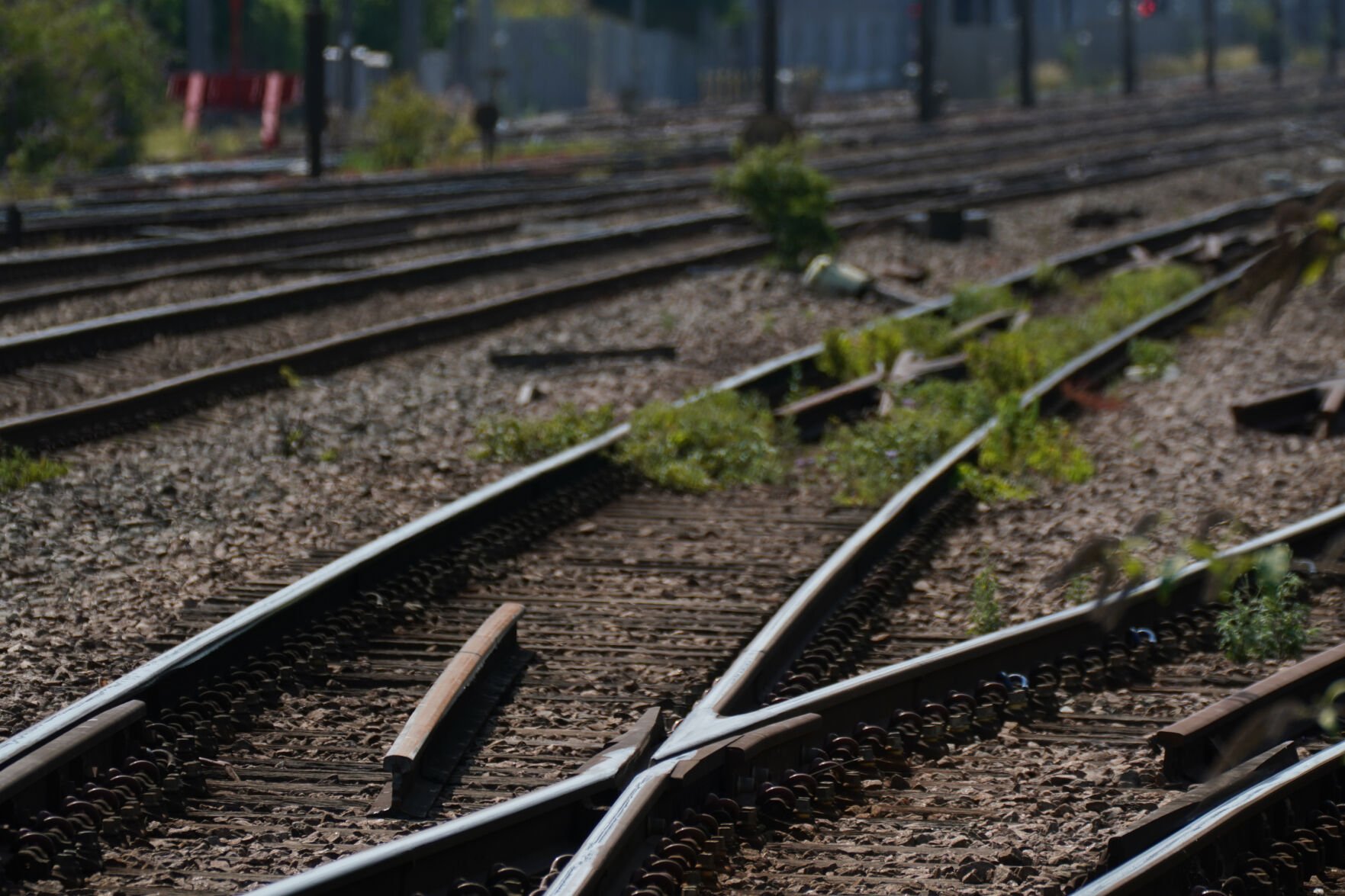 <p>Train tracks painted white to help with the heat at Alexandra Palace train station in London.</p>