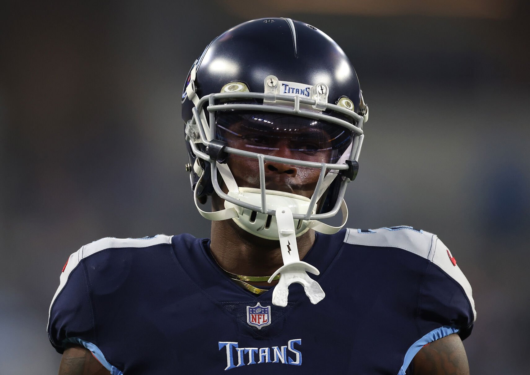 <p>Julio Jones (2) of the Tennessee Titans warms up prior to facing the Los Angeles Rams at SoFi Stadium on Nov. 7, 2021, in Inglewood, California. The Tampa Bay Buccaneers are reportedly signing Jones to a one-year contract. (Harry How/Getty Images/TNS)</p>